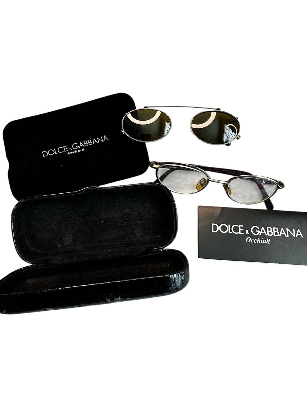 Dolce & Gabbana Elliott 48 Metal Eyeglasses with Sunglasses Clip-On Set & Case